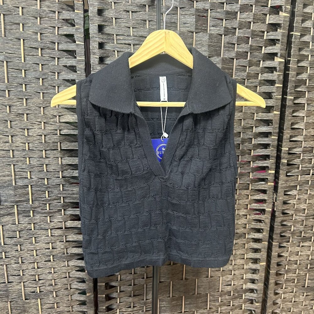 The Bubble Blue Cotton Textured Cropped Collared Sweater Size Medium NWT